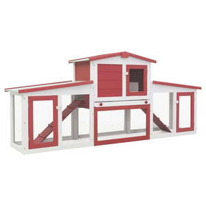 vidaXL Outdoor Large Rabbit Hutch Red and White 80.3"x17.7"x33.5" Wood