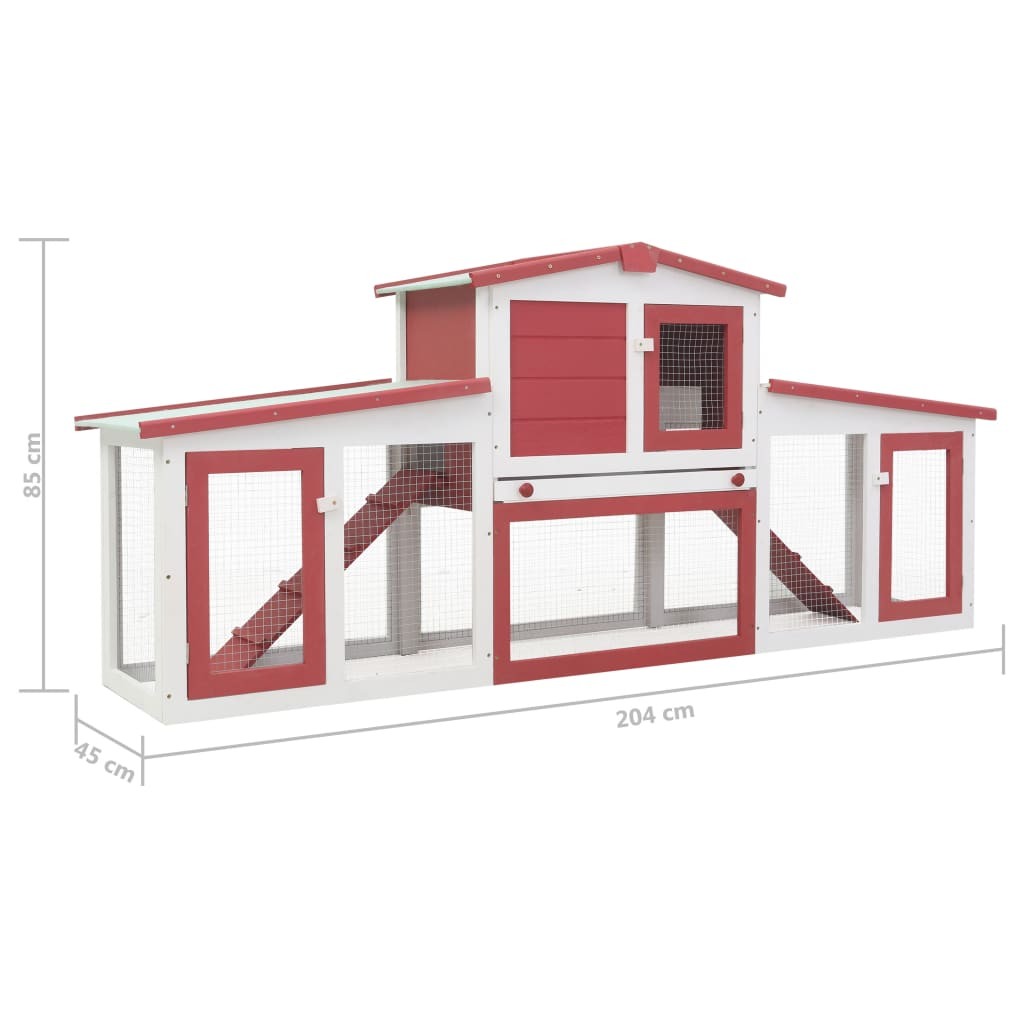 vidaXL Outdoor Large Rabbit Hutch Red and White 80.3"x17.7"x33.5" Wood