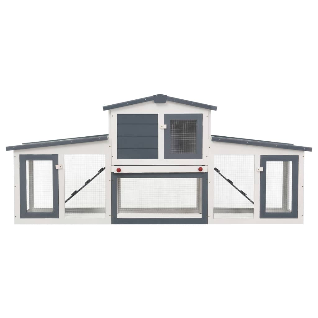 vidaXL Outdoor Large Rabbit Hutch Gray and White 80.3"x17.7"x33.5" Wood