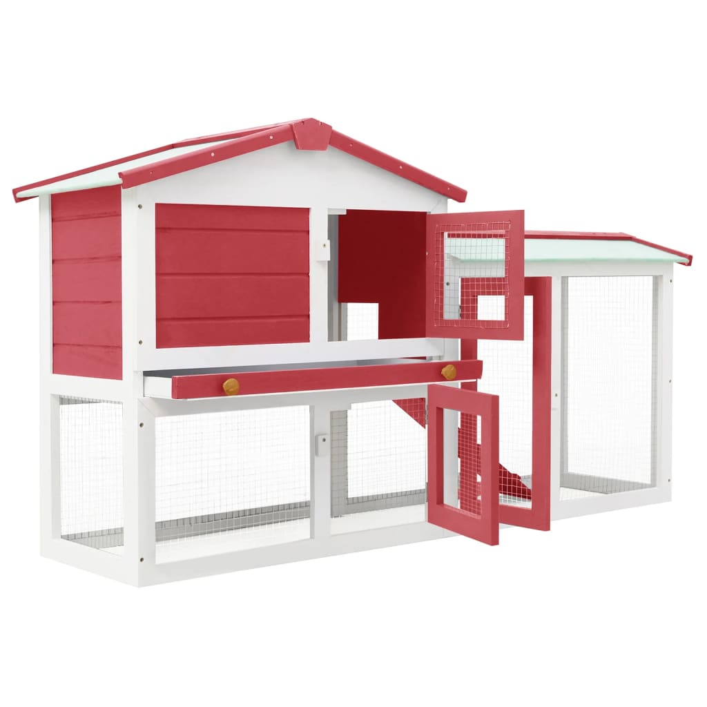 vidaXL Outdoor Large Rabbit Hutch Red and White 57.1"x17.7"x33.5" Wood