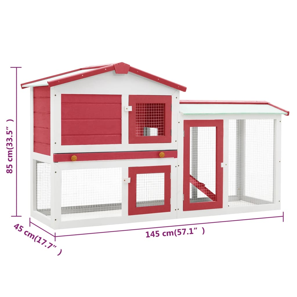 vidaXL Outdoor Large Rabbit Hutch Red and White 57.1"x17.7"x33.5" Wood