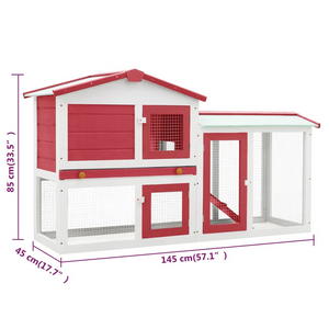 vidaXL Outdoor Large Rabbit Hutch Red and White 57.1"x17.7"x33.5" Wood