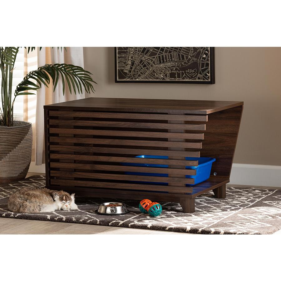 Baxton Studio Eckhart Modern and Contemporary Walnut Brown Finished Wood Cat Litter Box Cover House