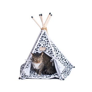 Armarkat Cat Bed Model C46, Teepee style, White w/black paw print