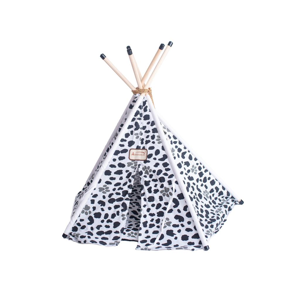 Armarkat Cat Bed Model C46, Teepee style, White w/black paw print