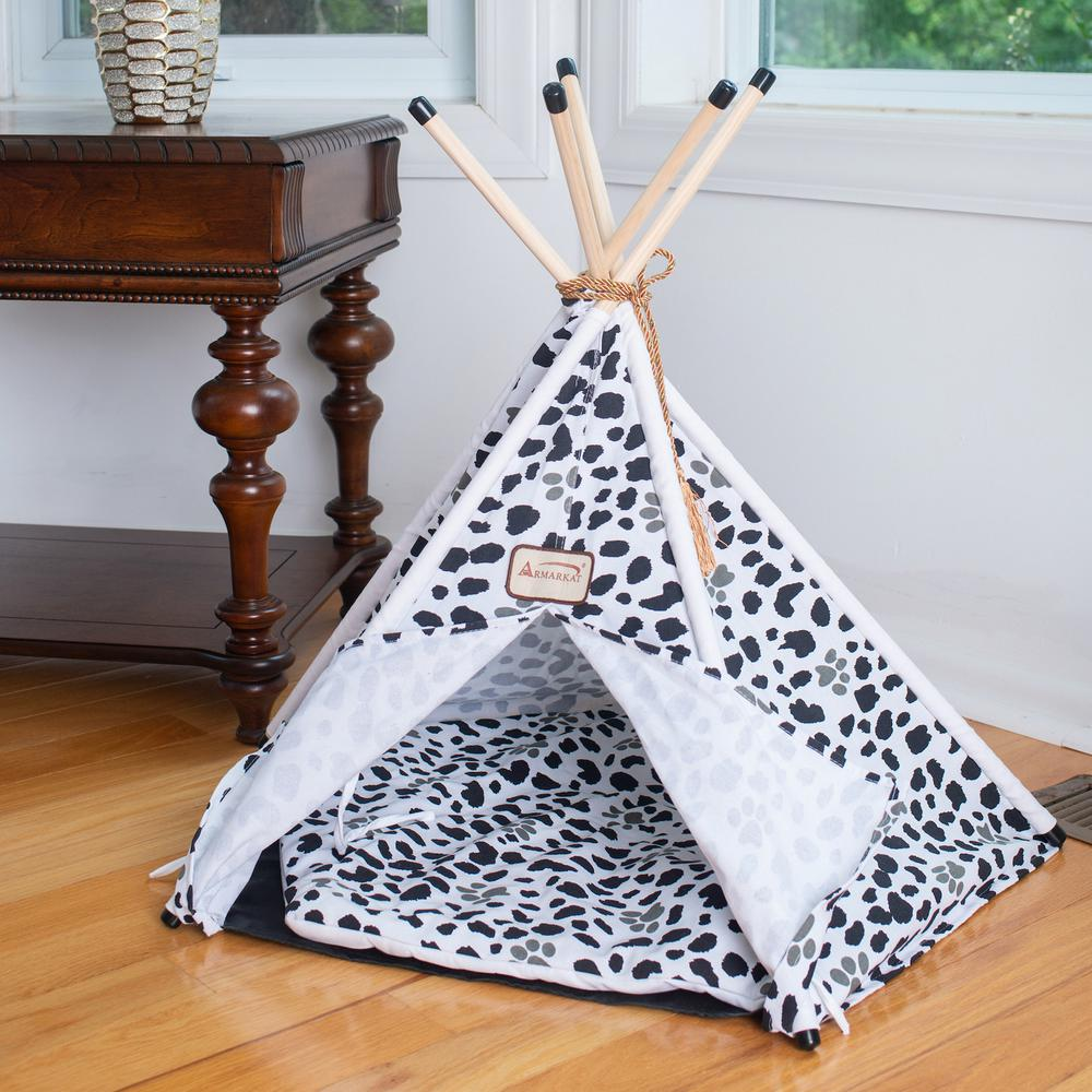 Armarkat Cat Bed Model C46, Teepee style, White w/black paw print