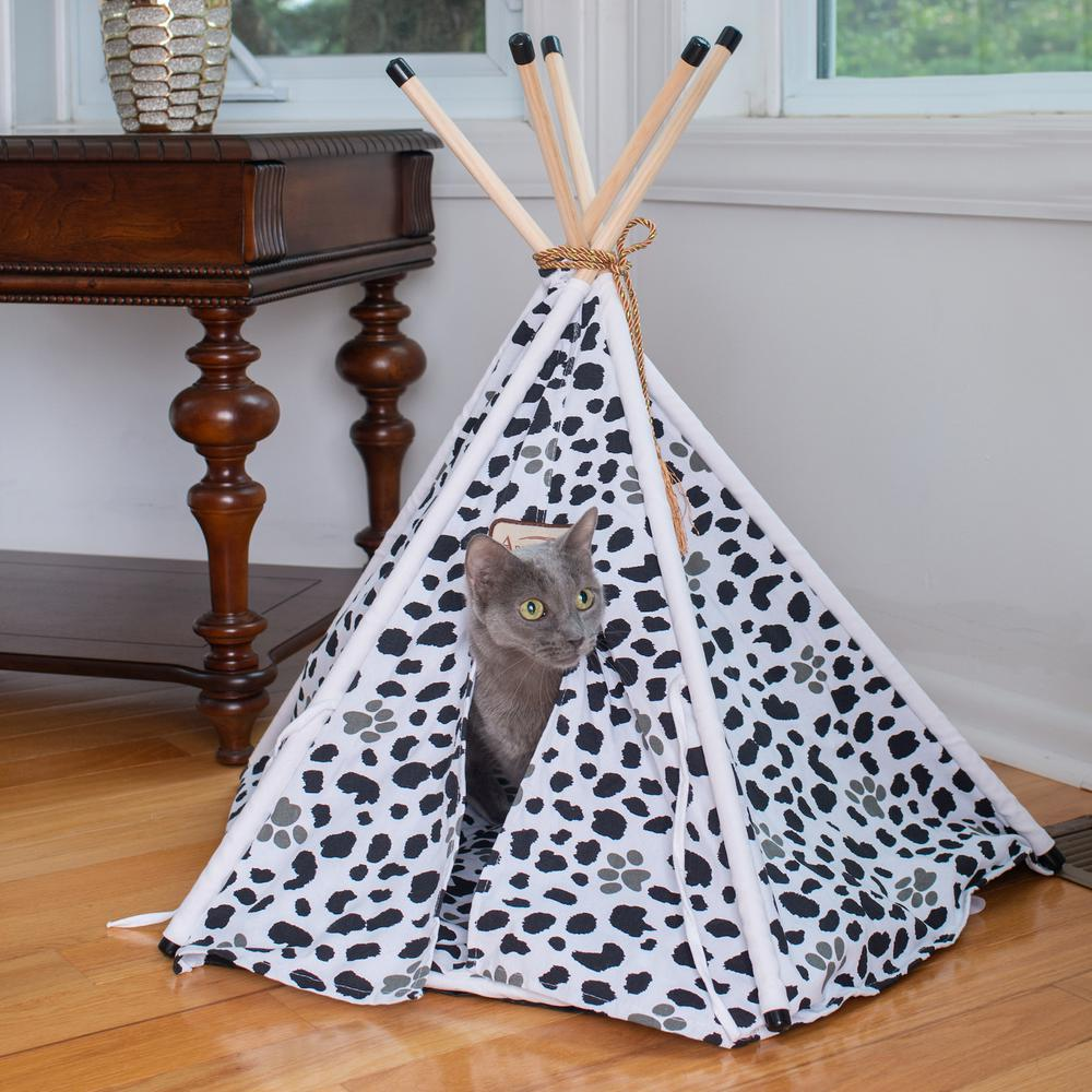 Armarkat Cat Bed Model C46, Teepee style, White w/black paw print