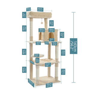 Cat Tree Towel Scratching Sisal Post Multi-Level Pet Climbing Tree with Hammock Bed Cat Ladder Extra Large Perch with Toy Ball