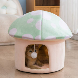 Cartoon Mushroom Dog House Semi-Closed Soft Cat Beds Small Dog Sleeping Mat Kennel Plush Cat Nest Free Shipping Pets Products