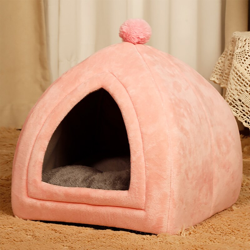 New Plush Cat Bed Foldable Kitten Basket Soft Small Pet House Sofa Dogs Bag Mat Cats Lounger Tent Cushion For Warm Cat Cave Beds