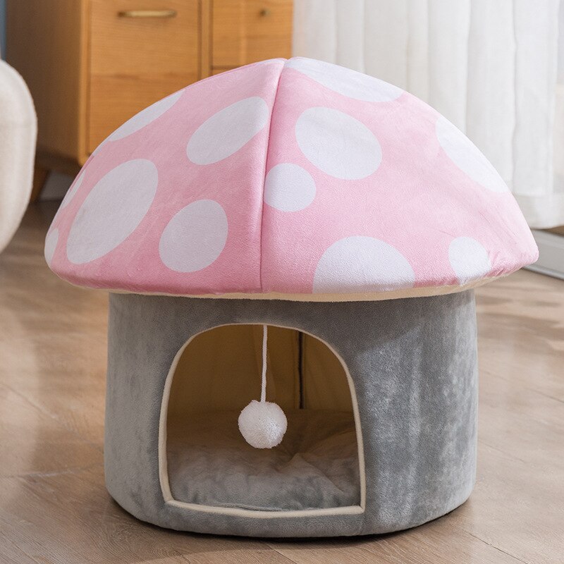 Cartoon Mushroom Dog House Semi-Closed Soft Cat Beds Small Dog Sleeping Mat Kennel Plush Cat Nest Free Shipping Pets Products