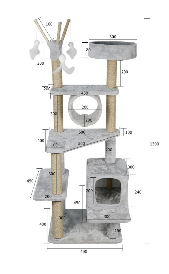 Cat Scratcher Tower Home Furniture Cat Tree Pets Hammock Sisal Cat Scratching Post Climbing Frame Toy Spacious Perch