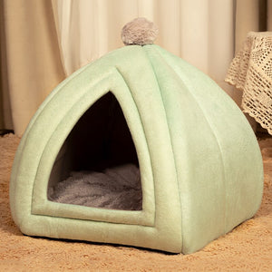 New Plush Cat Bed Foldable Kitten Basket Soft Small Pet House Sofa Dogs Bag Mat Cats Lounger Tent Cushion For Warm Cat Cave Beds