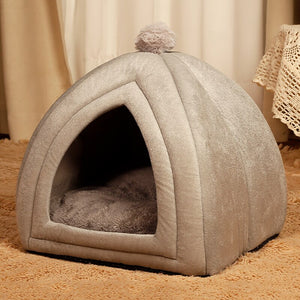 New Plush Cat Bed Foldable Kitten Basket Soft Small Pet House Sofa Dogs Bag Mat Cats Lounger Tent Cushion For Warm Cat Cave Beds