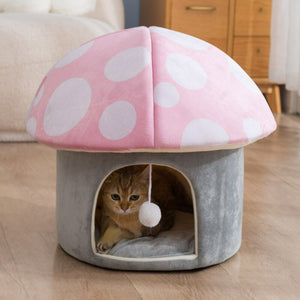 Cartoon Mushroom Dog House Semi-Closed Soft Cat Beds Small Dog Sleeping Mat Kennel Plush Cat Nest Free Shipping Pets Products