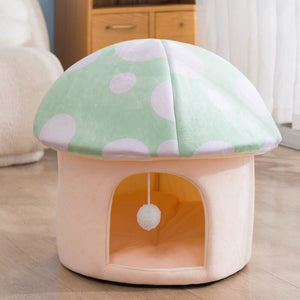 Cartoon Mushroom Dog House Semi-Closed Soft Cat Beds Small Dog Sleeping Mat Kennel Plush Cat Nest Free Shipping Pets Products