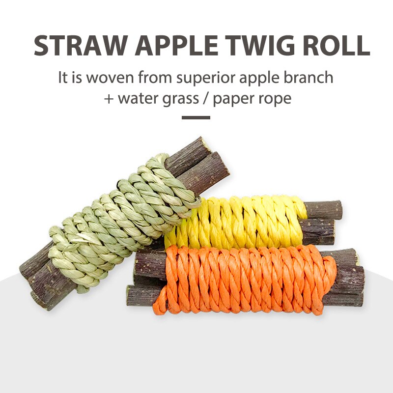 Rabbit Chew Toy Organic Natural Apple Wood Grass Rabbit Toys for Chinchilla Guinea Pigs Hamster Accessories