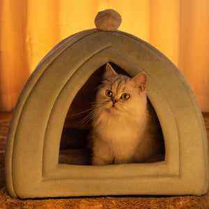 New Plush Cat Bed Foldable Kitten Basket Soft Small Pet House Sofa Dogs Bag Mat Cats Lounger Tent Cushion For Warm Cat Cave Beds