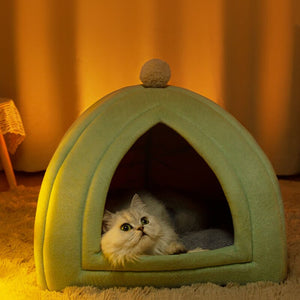 New Plush Cat Bed Foldable Kitten Basket Soft Small Pet House Sofa Dogs Bag Mat Cats Lounger Tent Cushion For Warm Cat Cave Beds