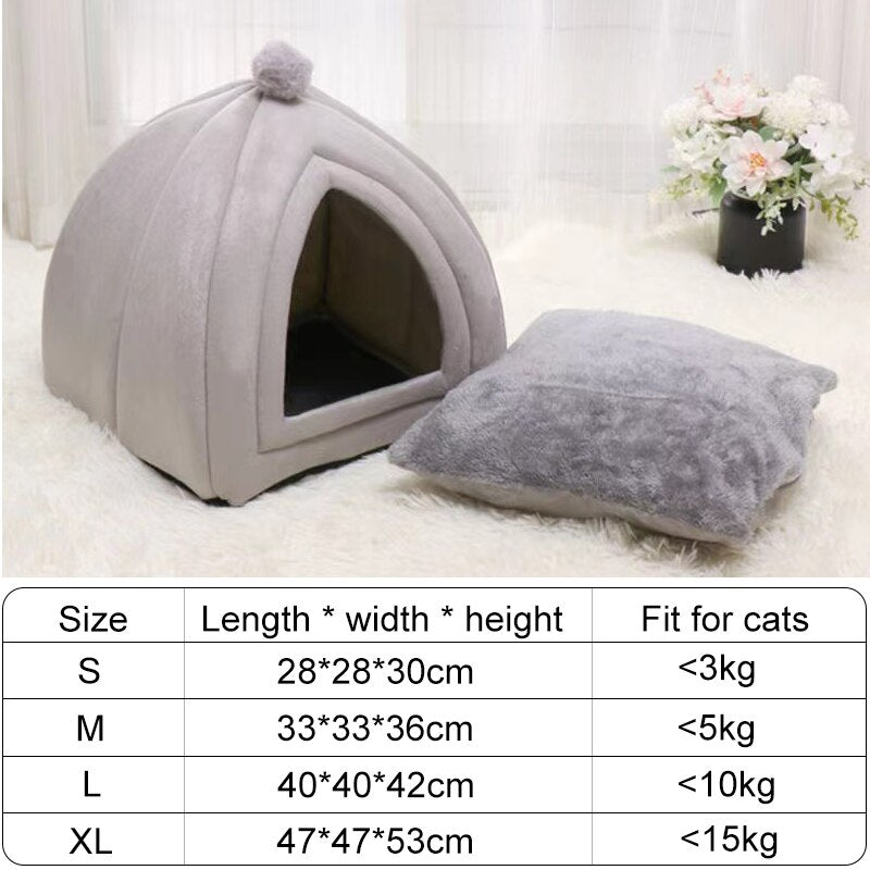 New Plush Cat Bed Foldable Kitten Basket Soft Small Pet House Sofa Dogs Bag Mat Cats Lounger Tent Cushion For Warm Cat Cave Beds