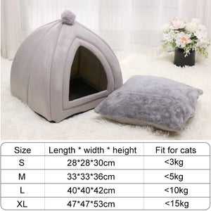 New Plush Cat Bed Foldable Kitten Basket Soft Small Pet House Sofa Dogs Bag Mat Cats Lounger Tent Cushion For Warm Cat Cave Beds