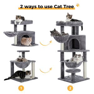 Cat Tree Towel Scratching Sisal Post Multi-Level Pet Climbing Tree with Hammock Bed Cat Ladder Extra Large Perch with Toy Ball