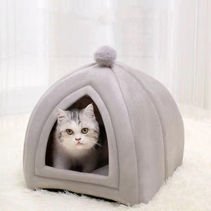 New Plush Cat Bed Foldable Kitten Basket Soft Small Pet House Sofa Dogs Bag Mat Cats Lounger Tent Cushion For Warm Cat Cave Beds