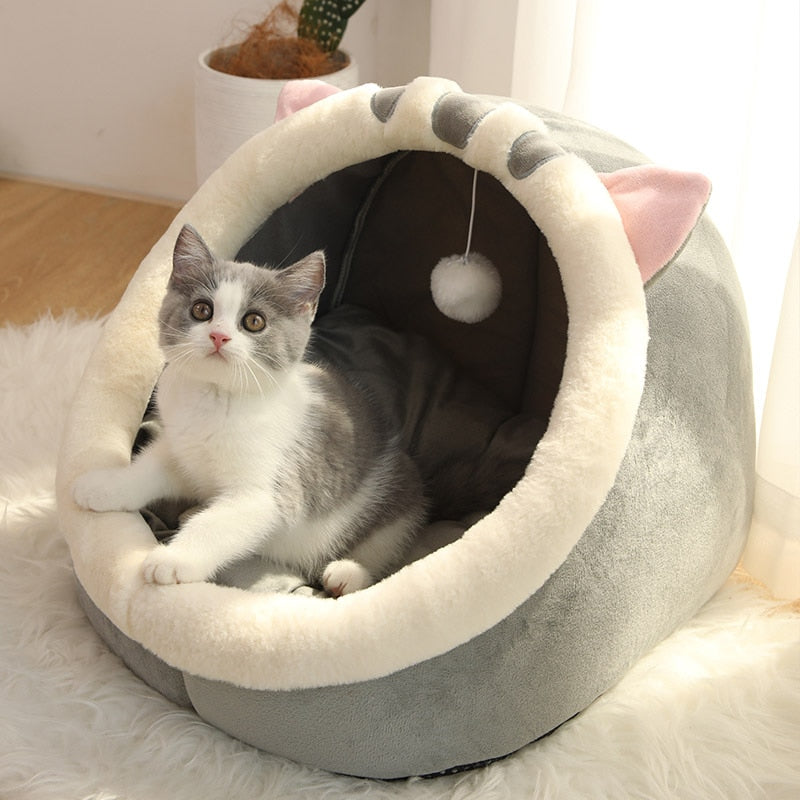 Sweet Cat Bed Warm Pet Basket Cozy Kitten Lounger Cushion Cat House Tent Very Soft Small Dog Mat Bag For Washable Cave Cats Beds