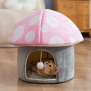 Cartoon Mushroom Dog House Semi-Closed Soft Cat Beds Small Dog Sleeping Mat Kennel Plush Cat Nest Free Shipping Pets Products