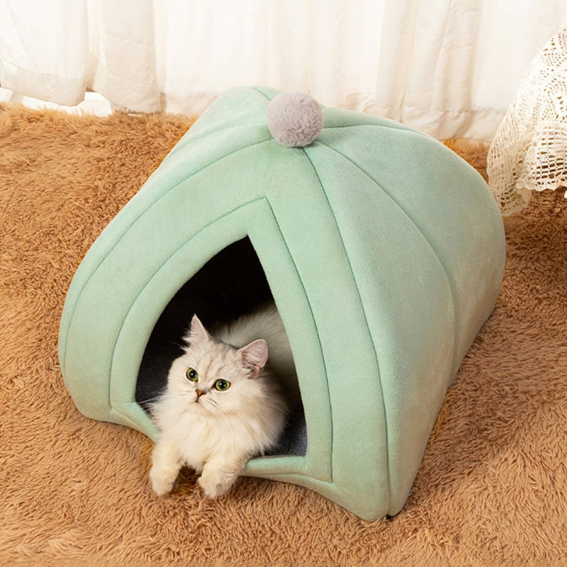 New Plush Cat Bed Foldable Kitten Basket Soft Small Pet House Sofa Dogs Bag Mat Cats Lounger Tent Cushion For Warm Cat Cave Beds